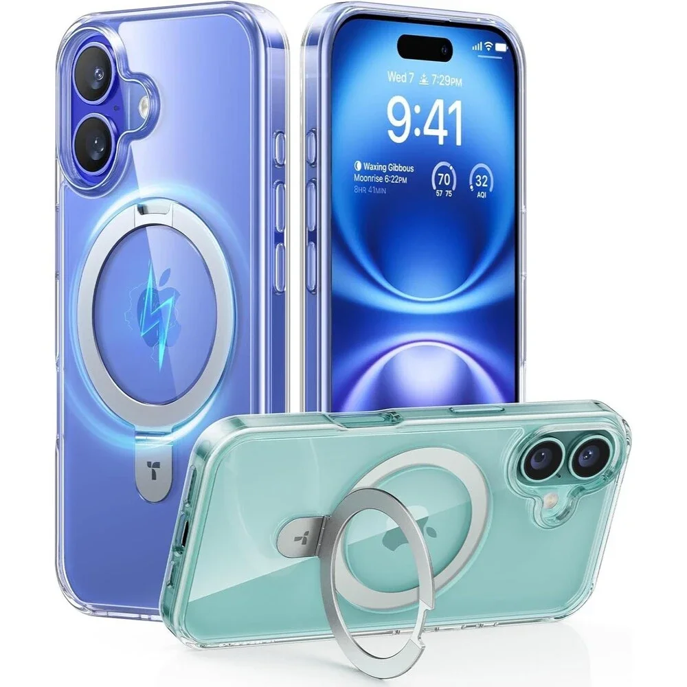 iPhone 16 Translucent Slim Magnetic Case Built-in Stand MagSafe-Crystal Clear